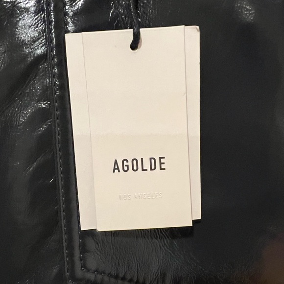 AGOLDE Recycled Leather 90's Pinch Waist Straight Leg Pants in Carbon (32) - Picture 13 of 14